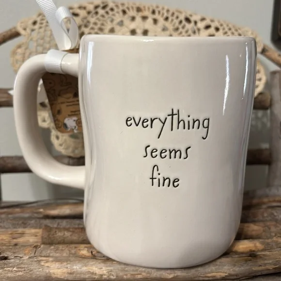 NWT! PEANUTS X RAE DUNN EVERYTHING SEEMS FINE CHARLIE BROWN DOUBLE-SIDED MUG - Picture 3 of 12
